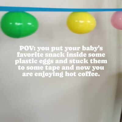 With Easter just around the corner, here's a little activity you can try with your little ones so you can enjoy a hot coffee! 🙃⁠
⁠
Hot tips:⁠
🌟 You can use two chairs to set up the activity by stretching a long piece of painters tape between them⁠
🌟 You could put yogurt melts inside each egg to help motivate your little one to pull them down and crack the egg open (which is so great for fine motor skills)⁠
🌟 Start modeling the activity yourself to let them know they need to be gentle if they want to enjoy the little surprise inside!⁠
🌟 You can refill and restick the eggs as many times as you want, depending on how many cups of coffee you need ☕️⁠
🌟SAVE this one for a rainy day or for when you really need a few minutes 😉⁠
⁠
Tag a baby/toddler friend who may need this idea. 💕⁠
⁠
📹️ @ohheyletsplay 👏🏼⁠
⁠
.⁠
.⁠
.⁠
.⁠
.⁠
#babyplay #babyactivities #18montholdactivities #activitiesforoneyearolds #twoyearold #toddlermom #toddleractivites #playideas #toddlerplay #finemotorskills #otforkids #easteractivitiesfortoddlers #easteractivities #momhack #motherhood #pbcbabyexpo